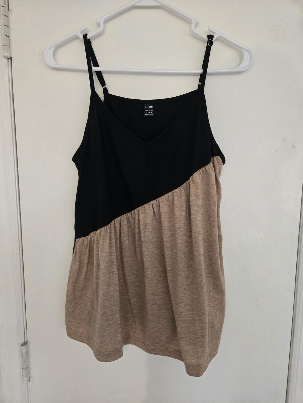 SHEIN Black and Taupe Diagonal Colorblock Cami